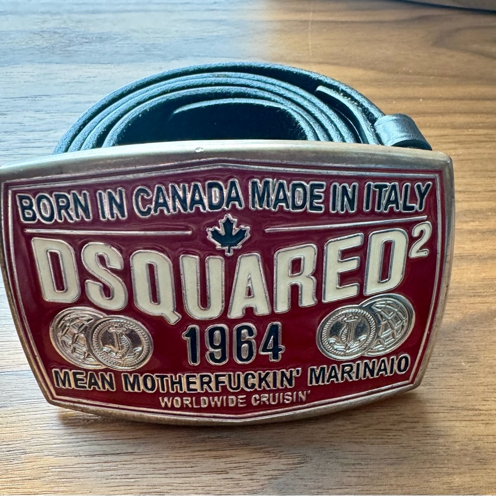 DSQUARED Red and Navy Blue Leather Belt